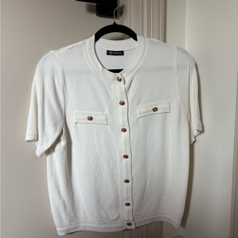 Sag Harbor White Knit Cardigan with Brown Buttons